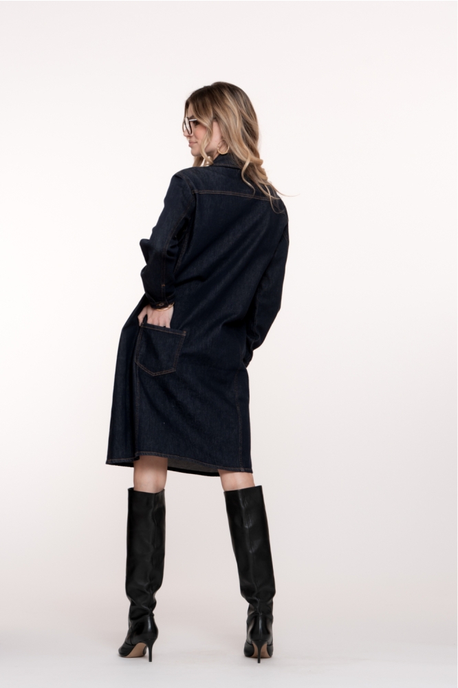 MIDI DENIM JURK MET OPGESTIKTE ZAKKEN 55515 10 DARK BLUE DENIM
